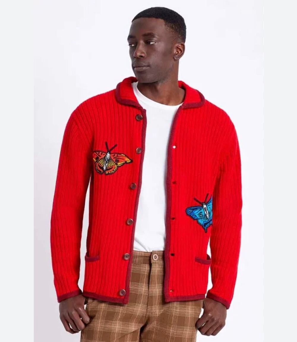 Brixton x BB Bastidas BB Fly Now Die Later Button Front Butterfly Cardigan Red M